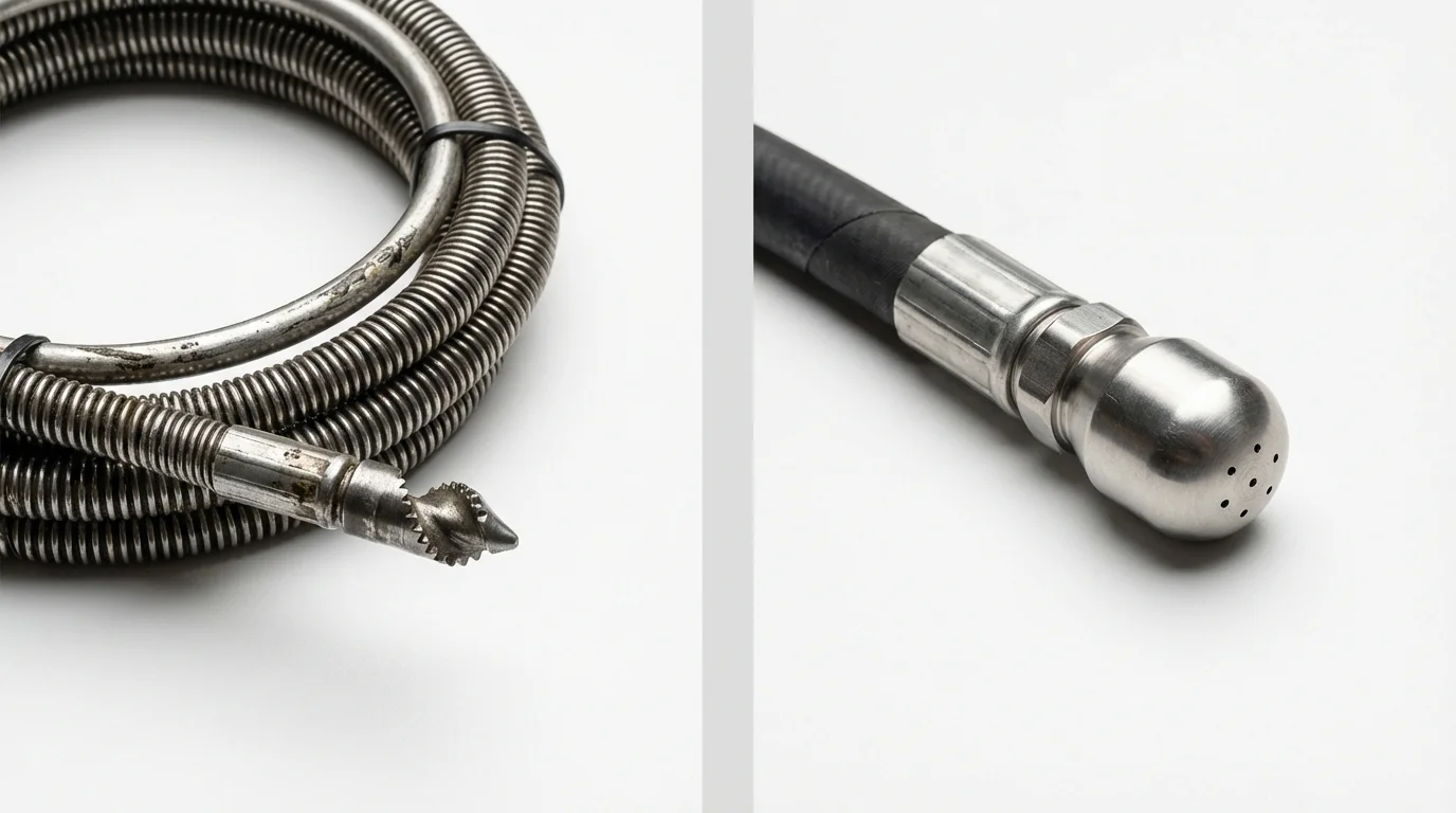 Drain snake cable and hydro jetting nozzle used for drain cleaning in Pleasant Hill, MO