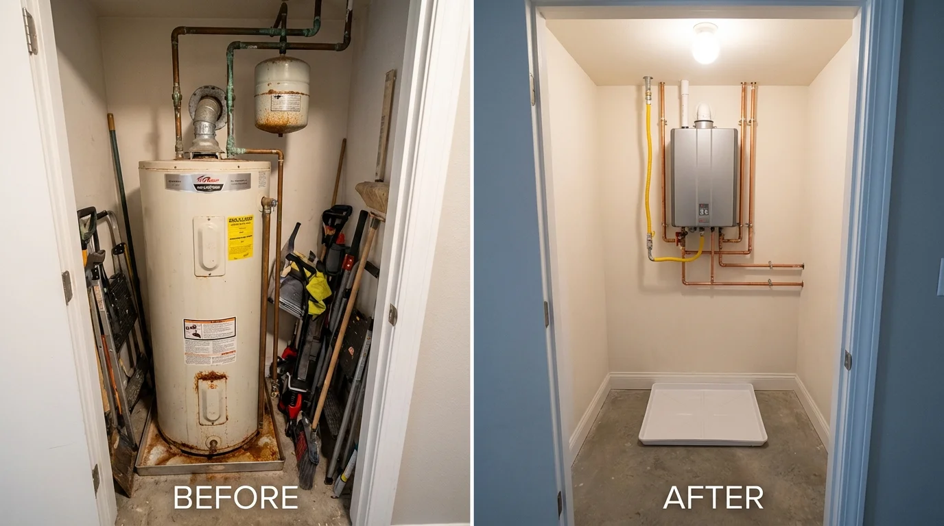 Tank water heater versus wall-mounted tankless unit comparison for Pleasant Hill, MO homeowners