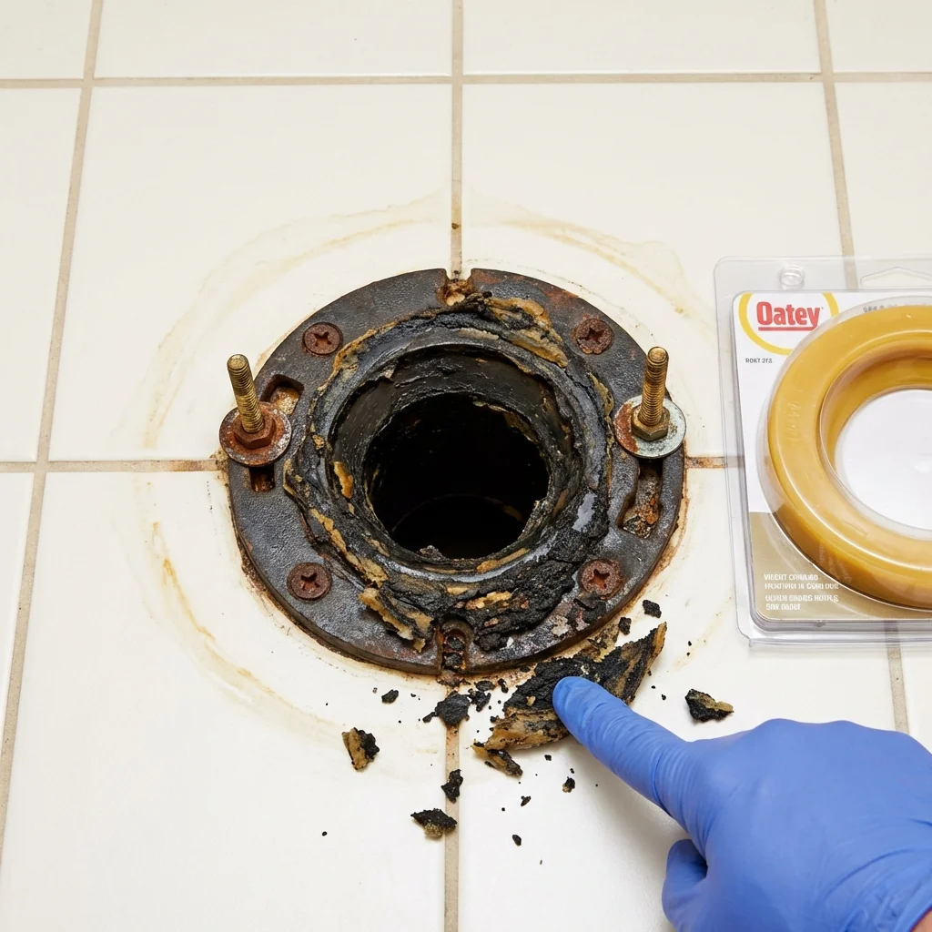 Failed wax ring showing water seepage at the base of a toilet in a Pleasant Hill, MO home