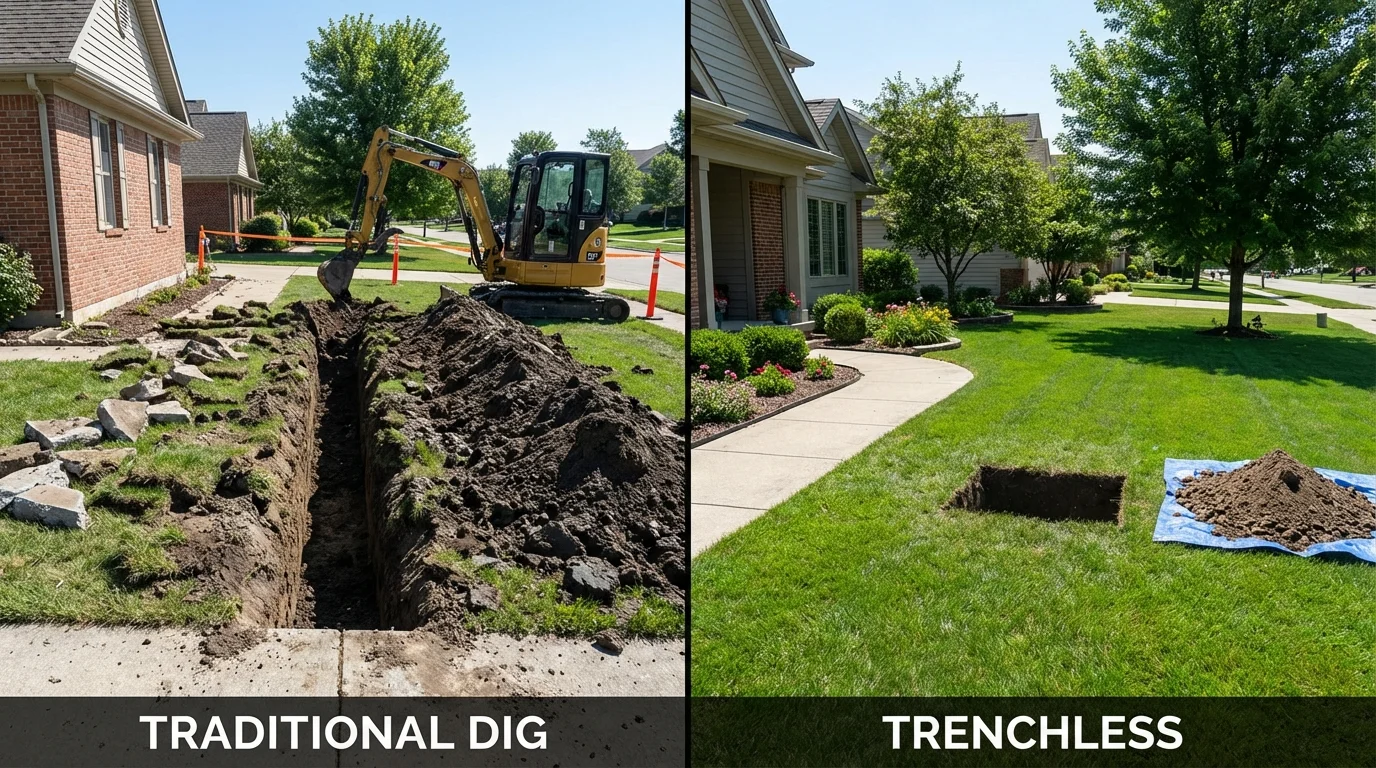 Trenchless sewer repair with minimal yard damage versus traditional excavation in Pleasant Hill, MO